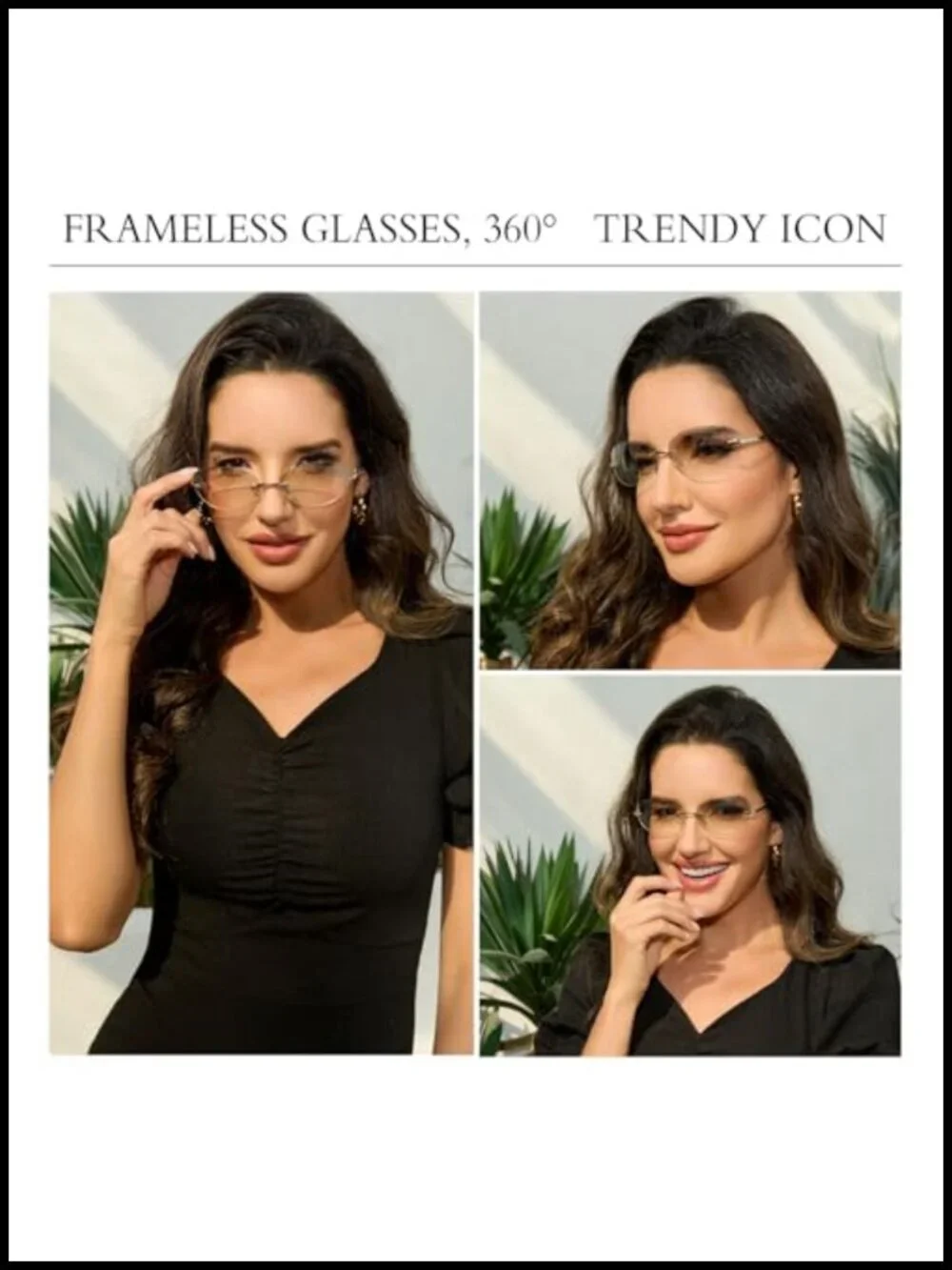 Rimless Oval Sunglasses Women Y2K Futuristic UV Protection
